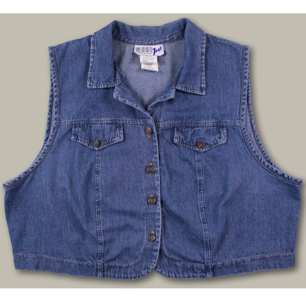 Vintage 90s More Jazz A Chorus Line Company Cropped Denim Vest Jean Waistcoat 18